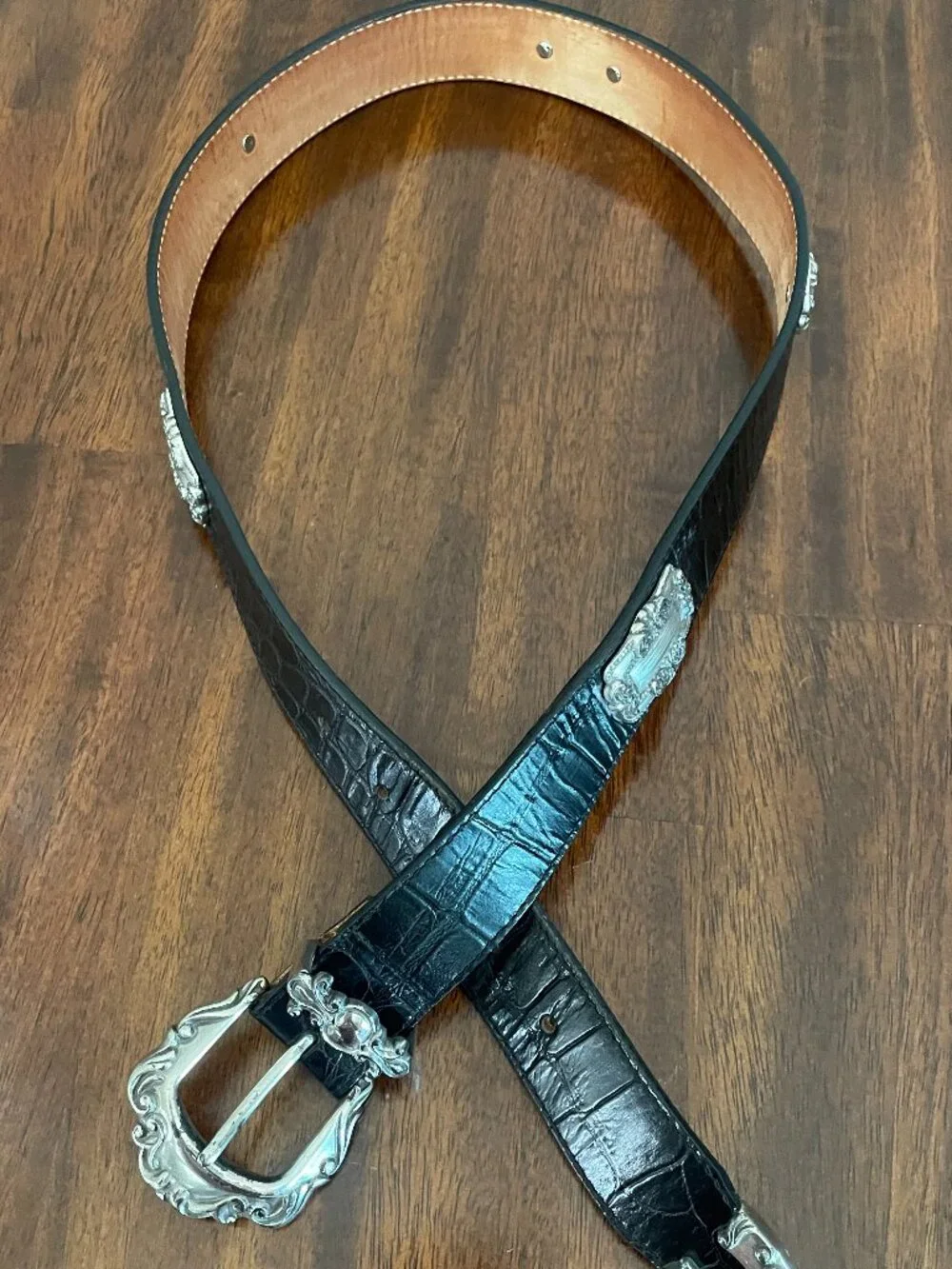 Brighton Women's Black Silver Leather Embellished Belt Large Western